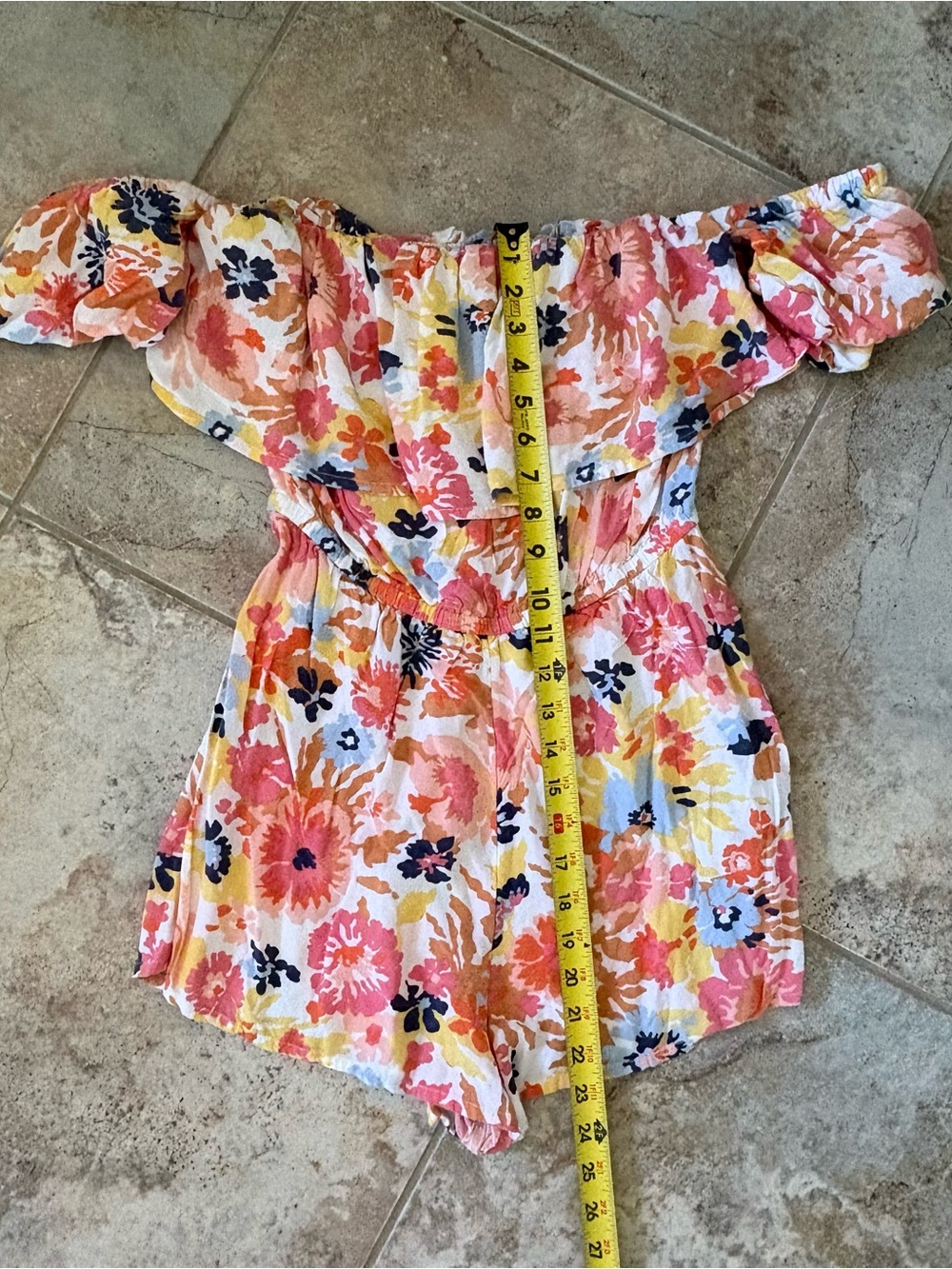 Roxy Another Day Printed Romper Off Shoulder Floral Medium Boho Pink Tropical - Picture 7 of 9
